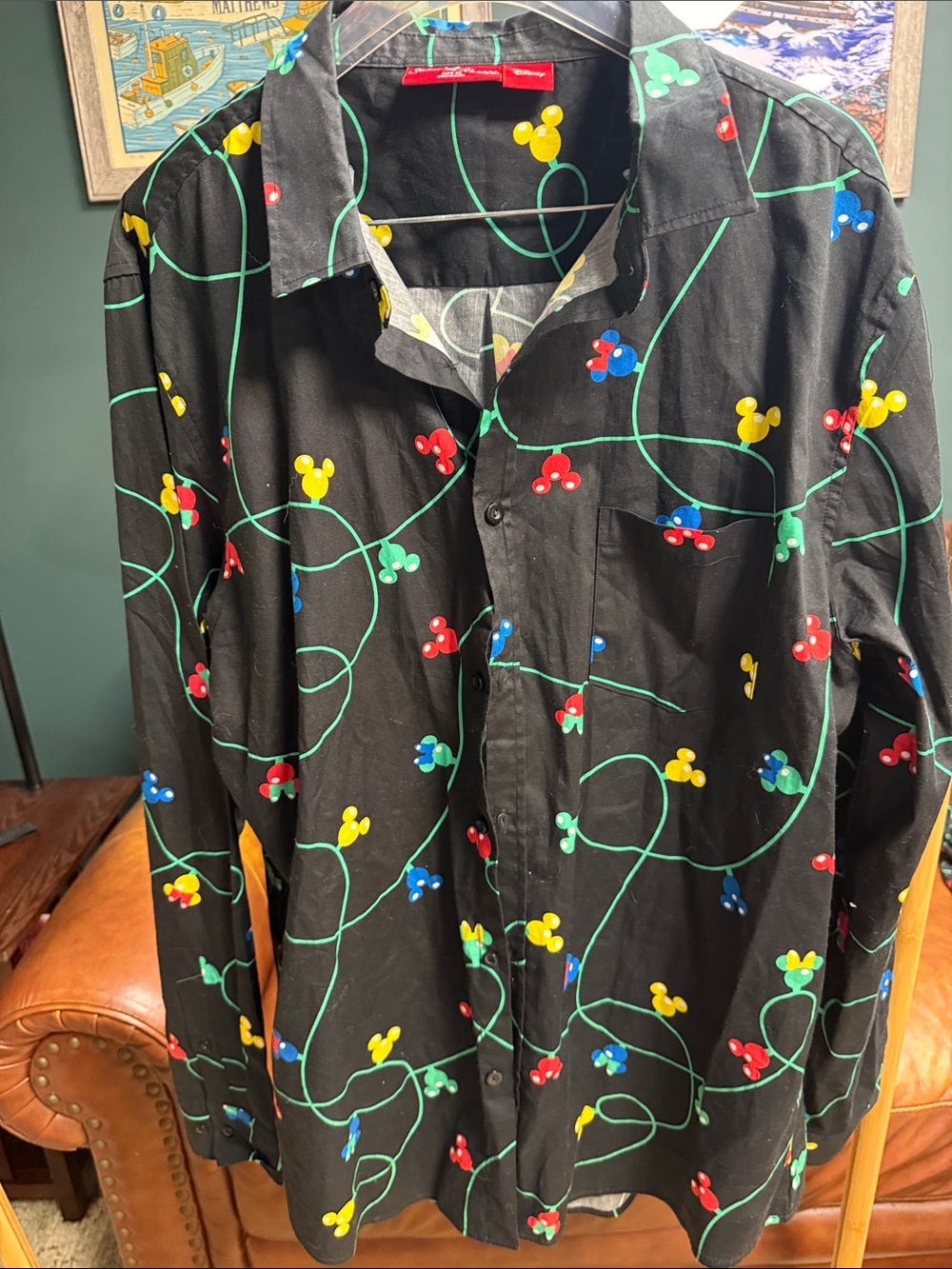 Loungefly Disney Men's Black Button-Up Shirt with Colorful Mickey Head Print